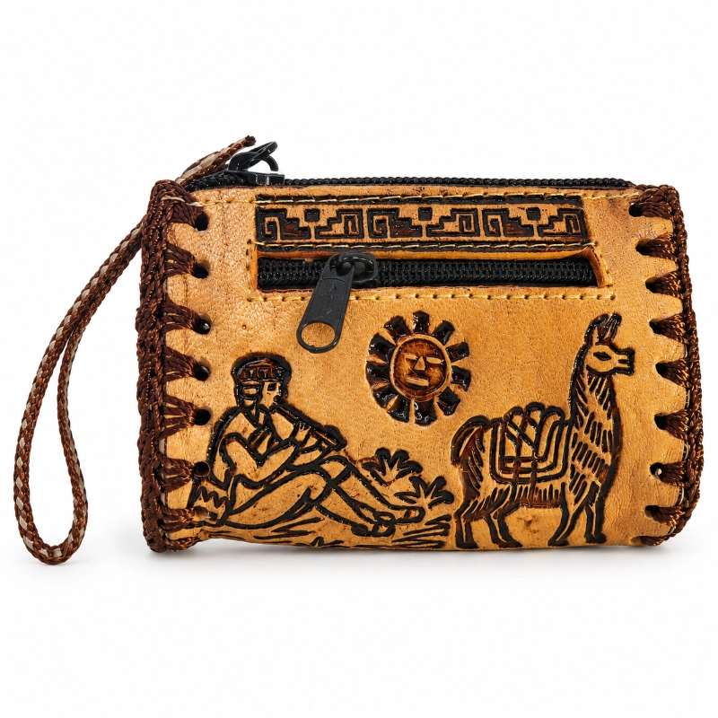 Monedero de cuero de vaca artesanal Peru